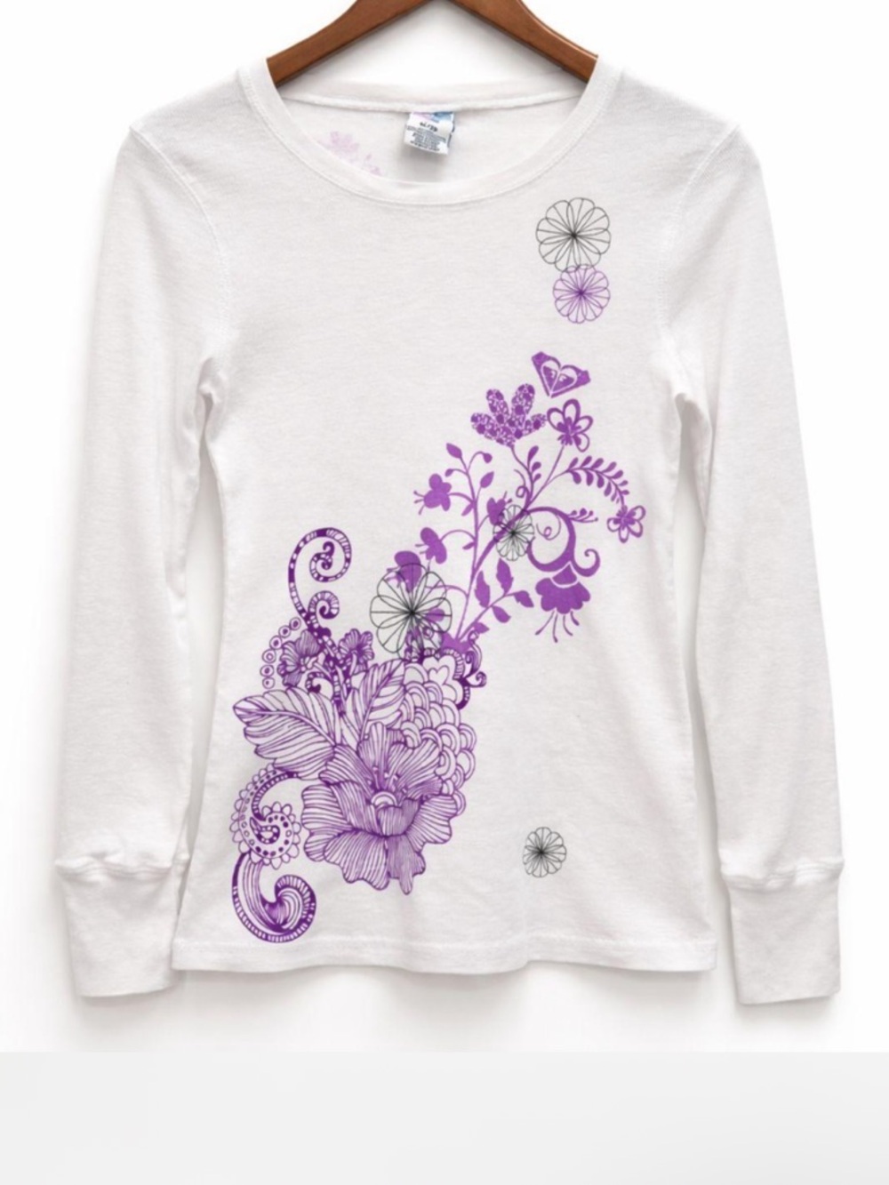 Vintage Y2K Roxy Top/Tee Shirt Floral Long Sleeve Thermal Knit Size M/L